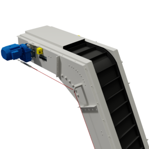 Boordband-opvoerband met meenemers en knikconstructie